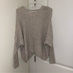 Charlotte Russe Boho Batwing Sleeve Knit Sweater in Cream